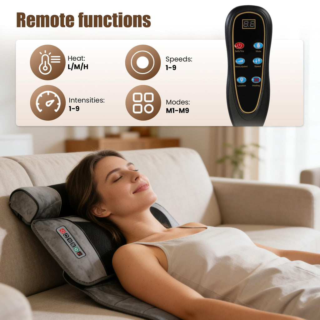 Full Body Massage Mat with Heat, 10 Vibrating Nodes, 9 Modes, 3 Heating Levels, Detachable Neck Foot Massager V28514