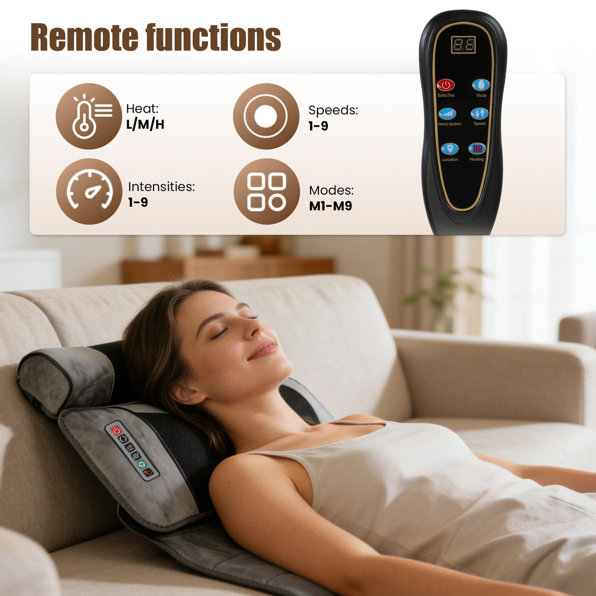 Full Body Massage Mat with Heat, 10 Vibrating Nodes, 9 Modes, 3 Heating Levels, Detachable Neck Foot Massager V28514