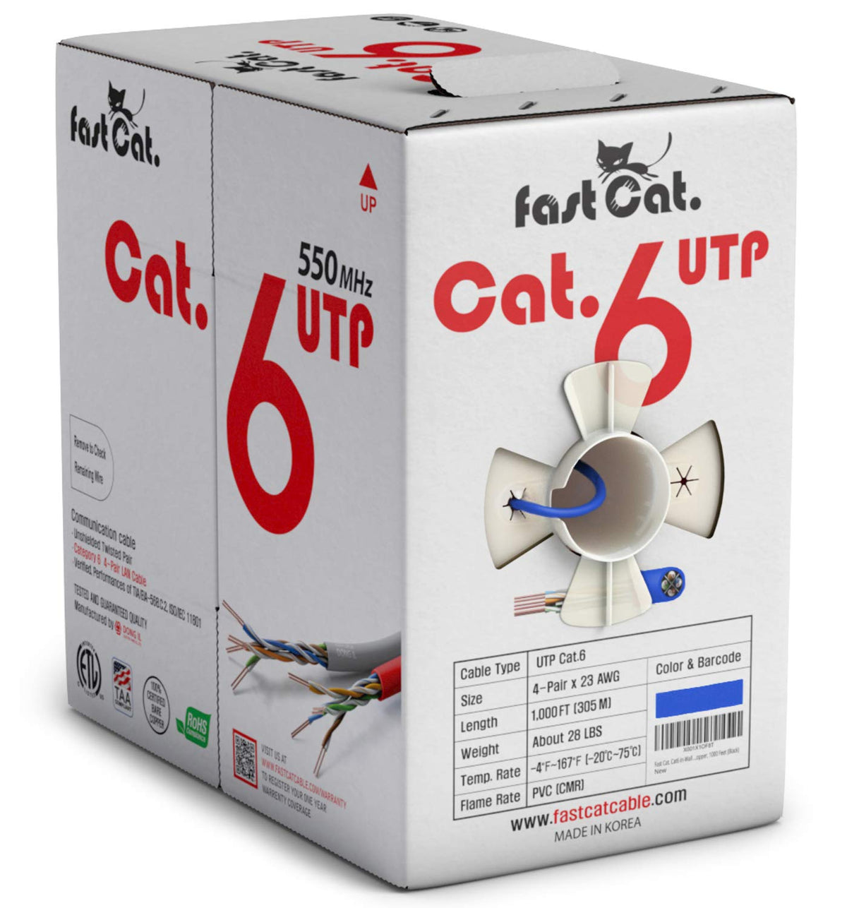 Cat 6 Ethernet Cable 1000ft Blue 23 AWG CMR Solid Bare Copper Y532958
