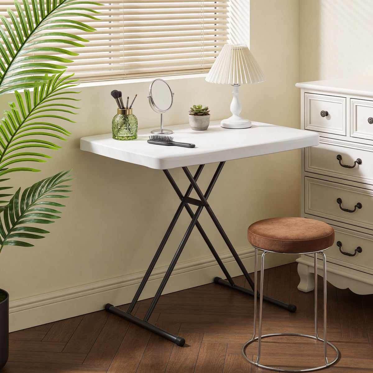30in White Folding Table with Adjustable Height M905