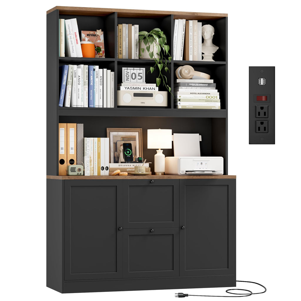 72'' Tall File Bookcase with Power Outlet & 2 Filing Drawers O600861