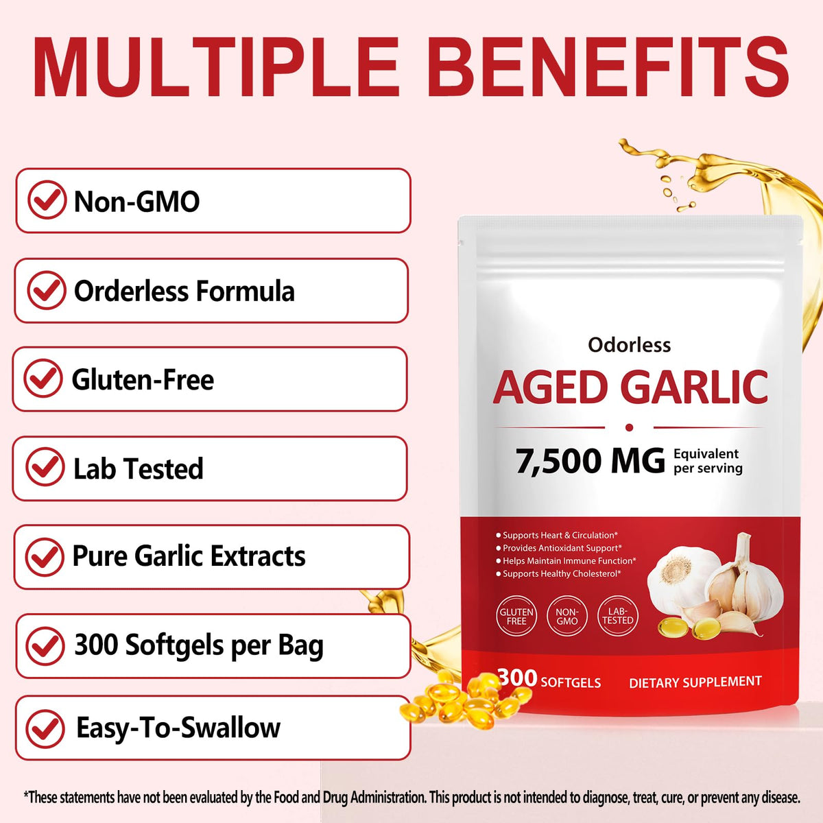 Odorless Garlic Softgels 7500mg 300 Softgels W128