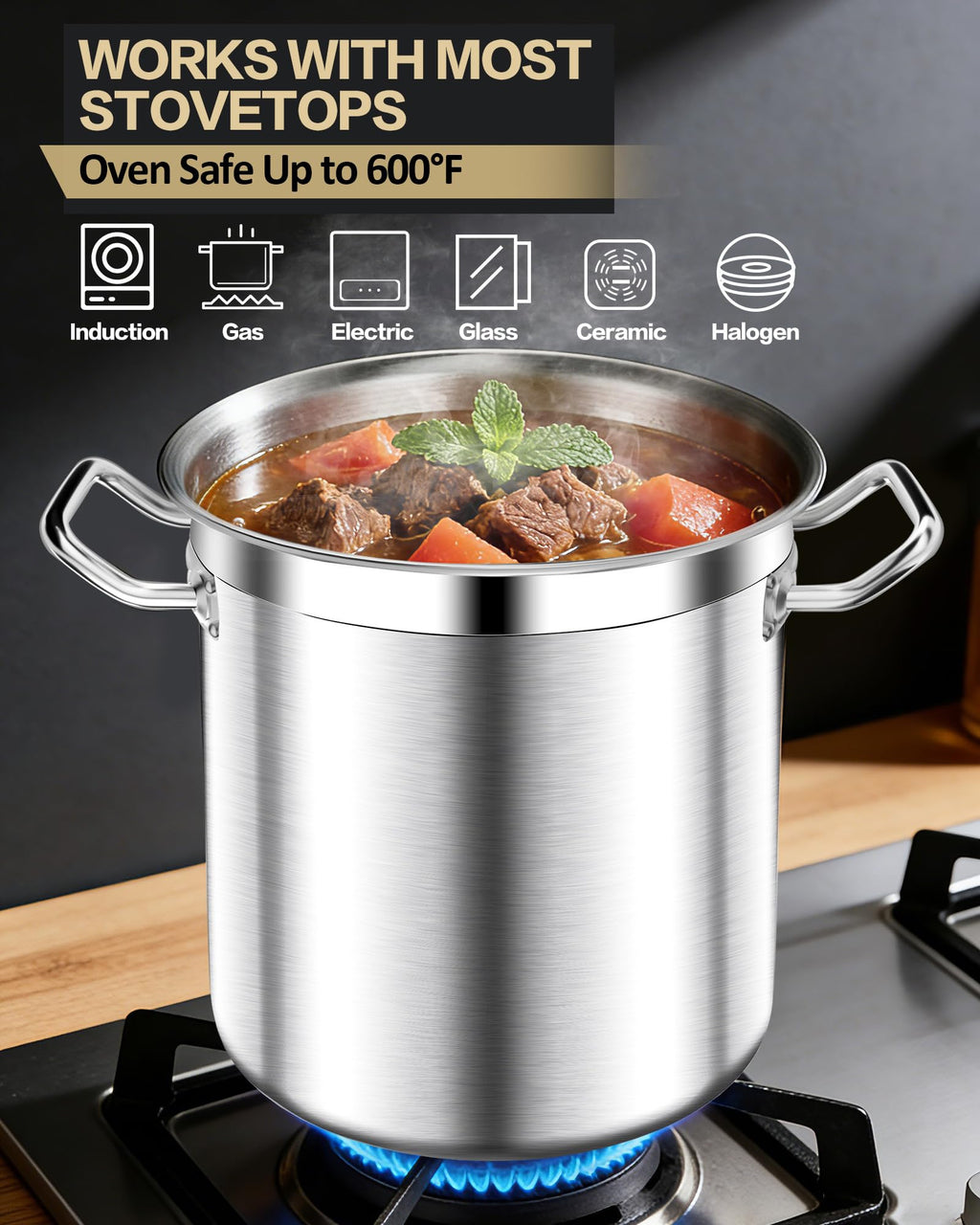 Large Stainless Steel Stockpot with Lid 40 Quart B69849
