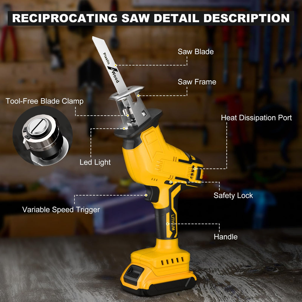 Cordless Reciprocating Saw 150W Variable Speed with 4 Saw Blades I10229