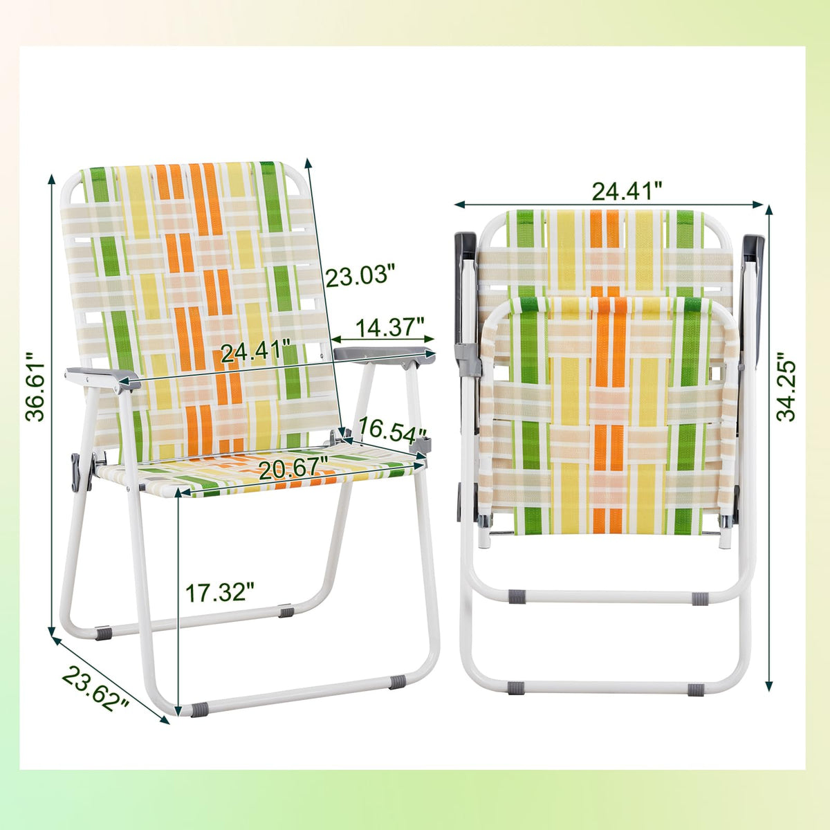 Yellow & Green Webbed Folding Chairs Set of 2 W93045