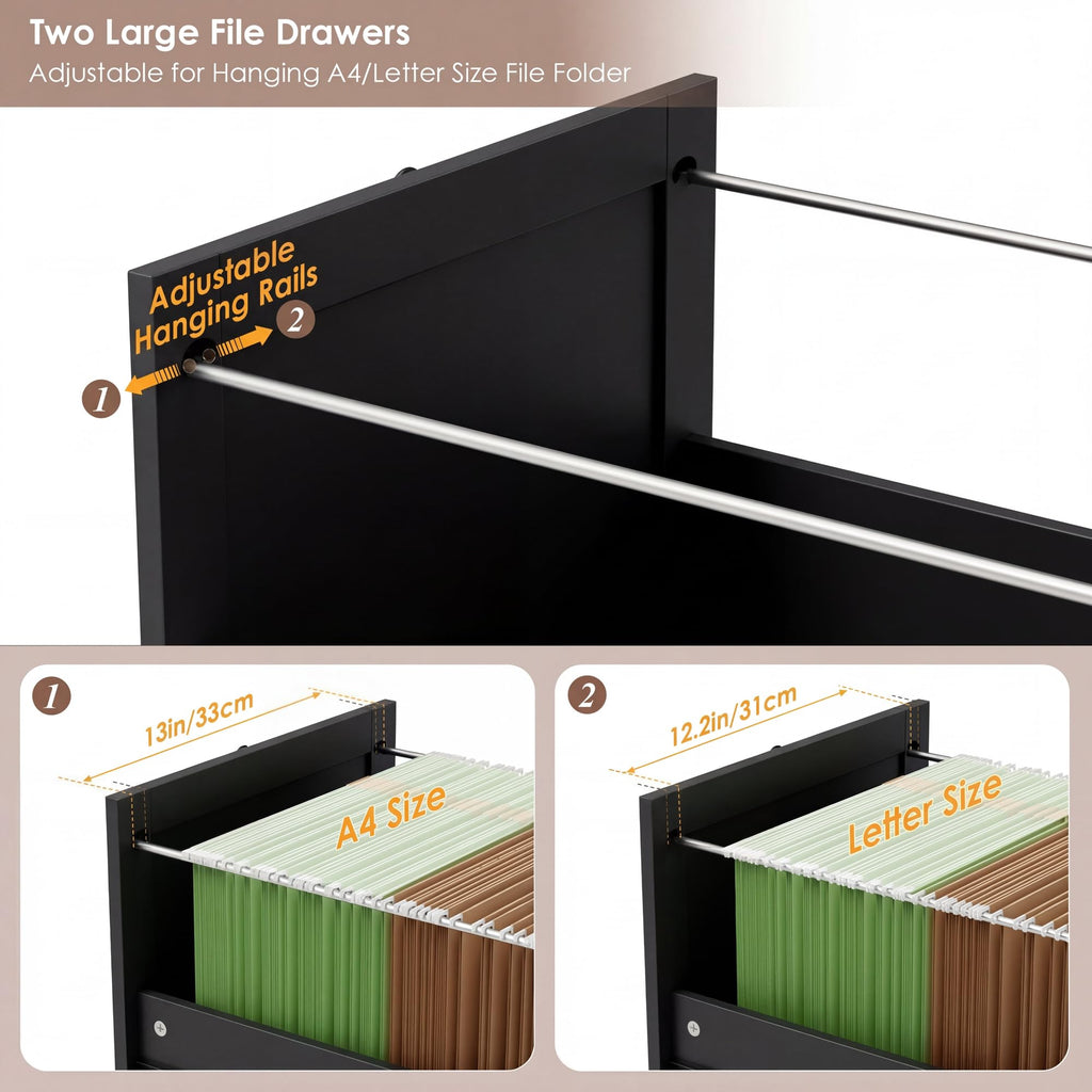 72'' Tall File Bookcase with Power Outlet & 2 Filing Drawers O600861