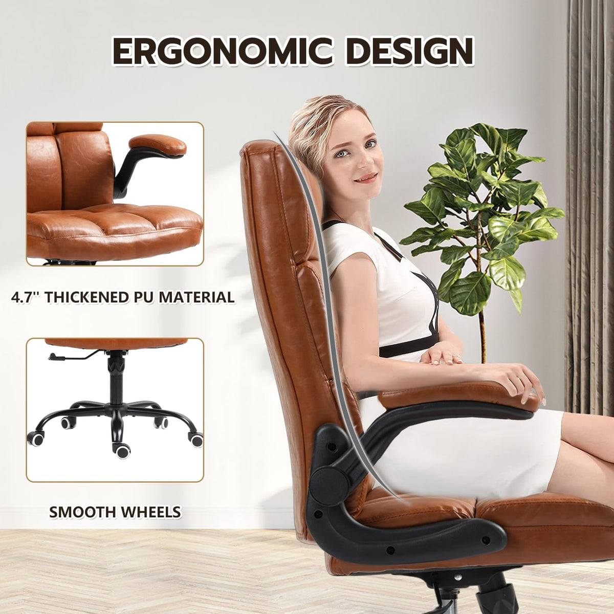 Executive Office Chair, PU Leather Ergonomic Desk Chair S433