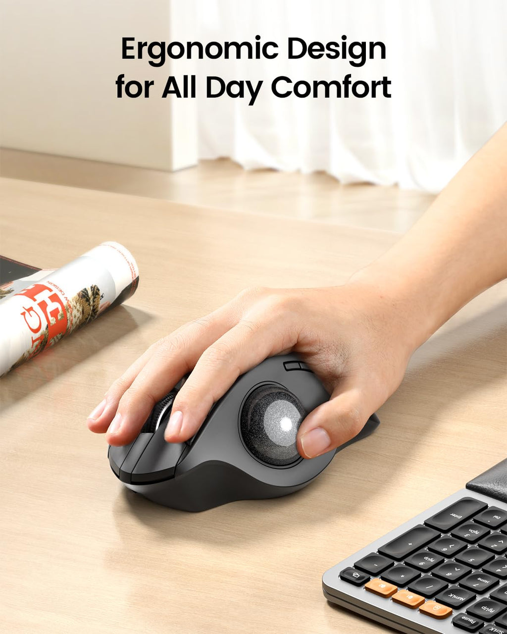 Wireless Rechargeable Gray Trackball Mouse D1832