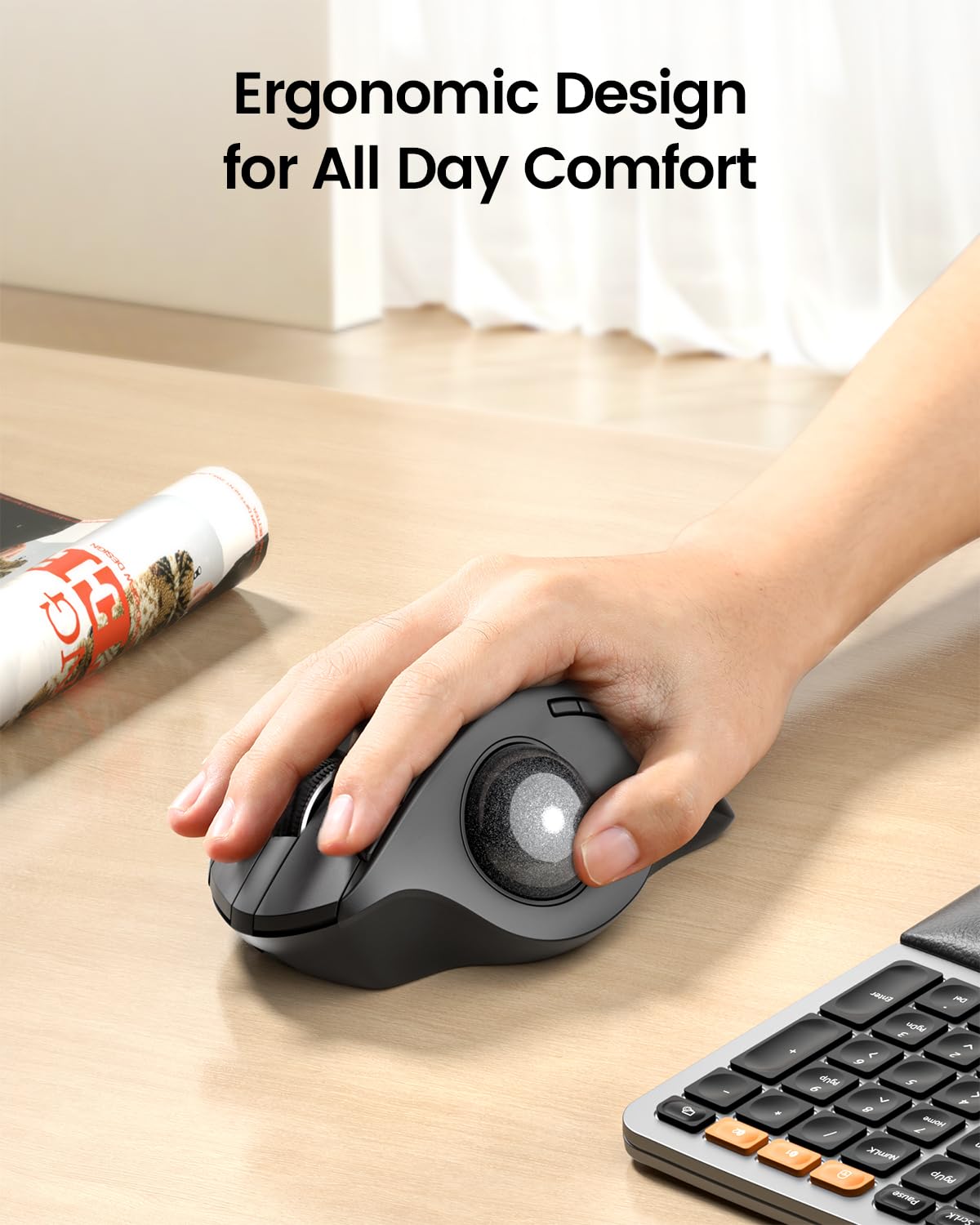 Wireless Rechargeable Gray Trackball Mouse D1832