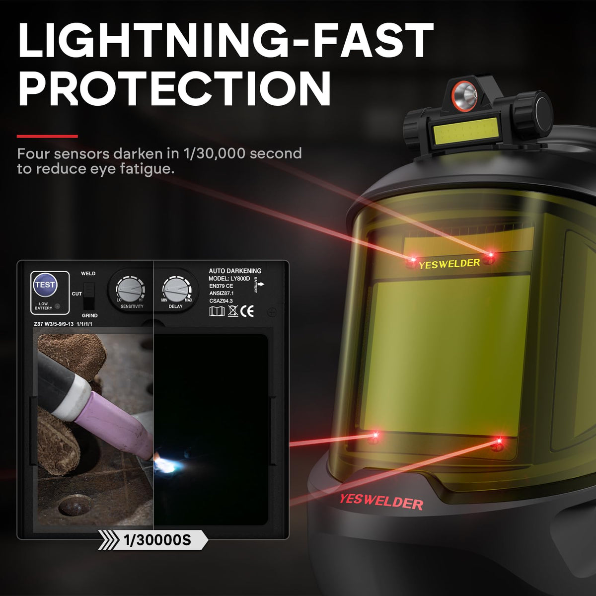Auto Darkening Welding Helmet with LED L702