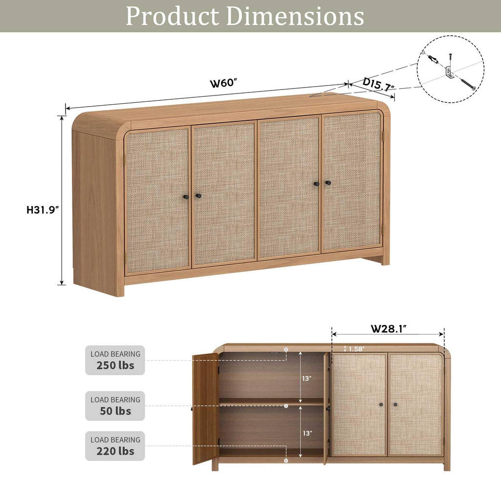 Oak Rattan Sideboard Buffet Cabinet H984