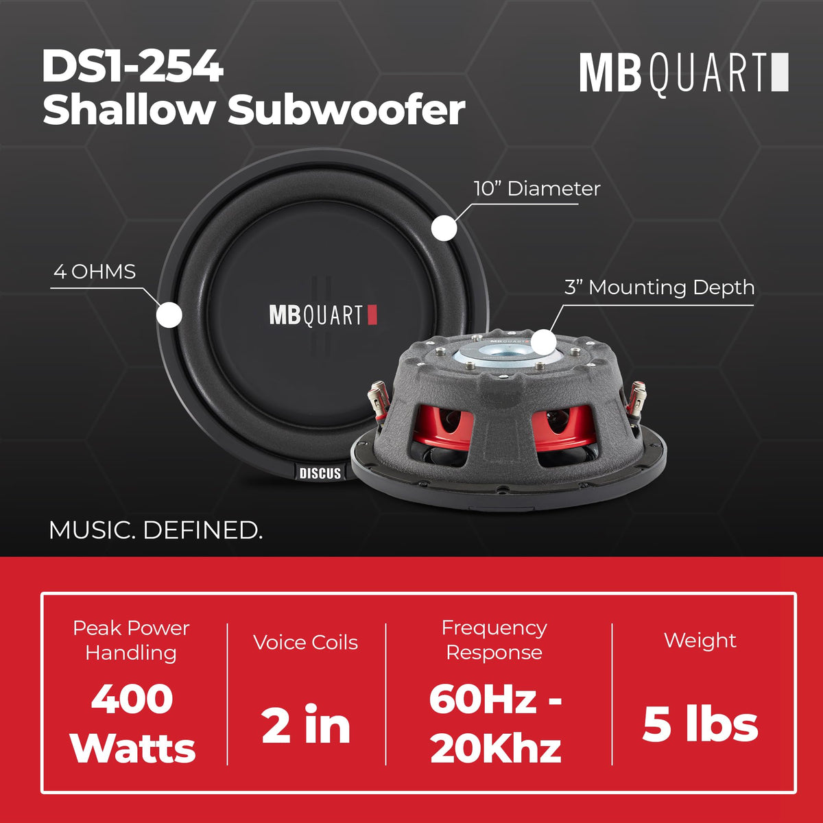 10 Inch 400W 4 Ohm DVC Car Subwoofer, 2 Pack B118778