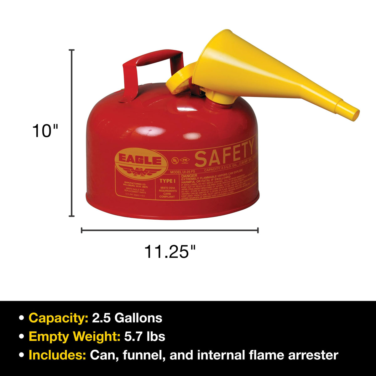 2.5 Gallon Type I Red Gas Can N444
