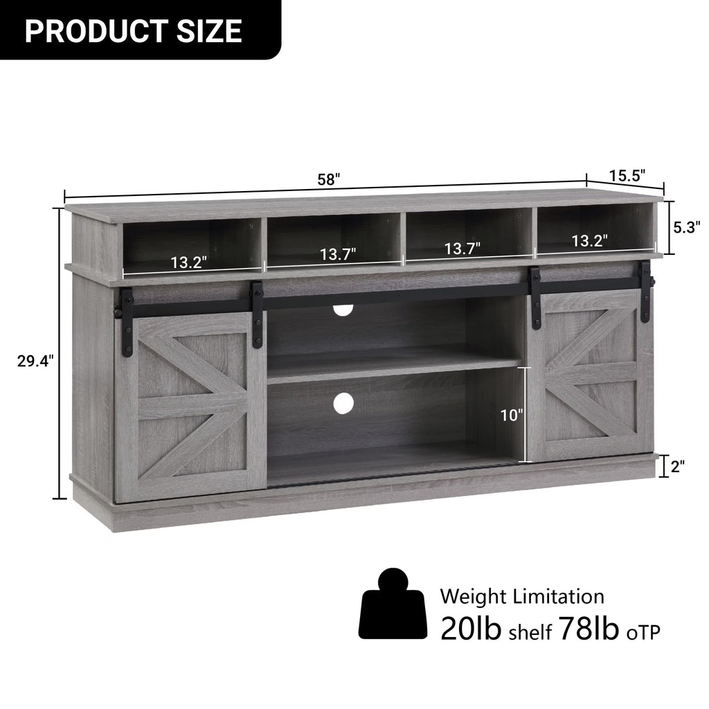 Grey Wood TV Stand with Sliding Barn Door F68252