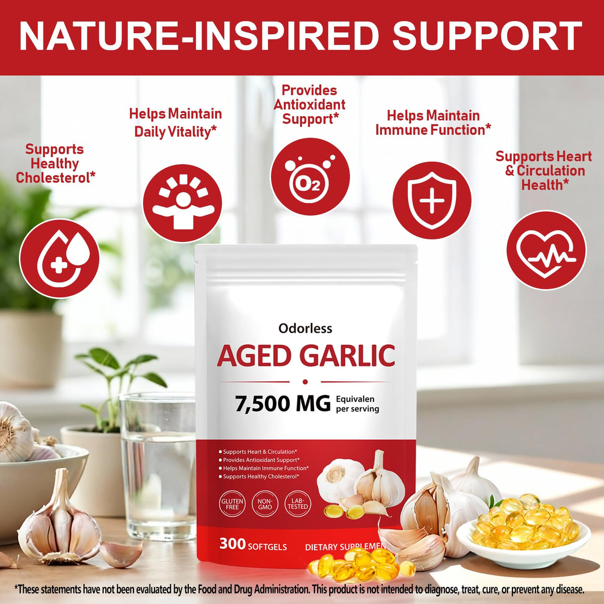 Odorless Garlic Softgels 7500mg 300 Softgels W128