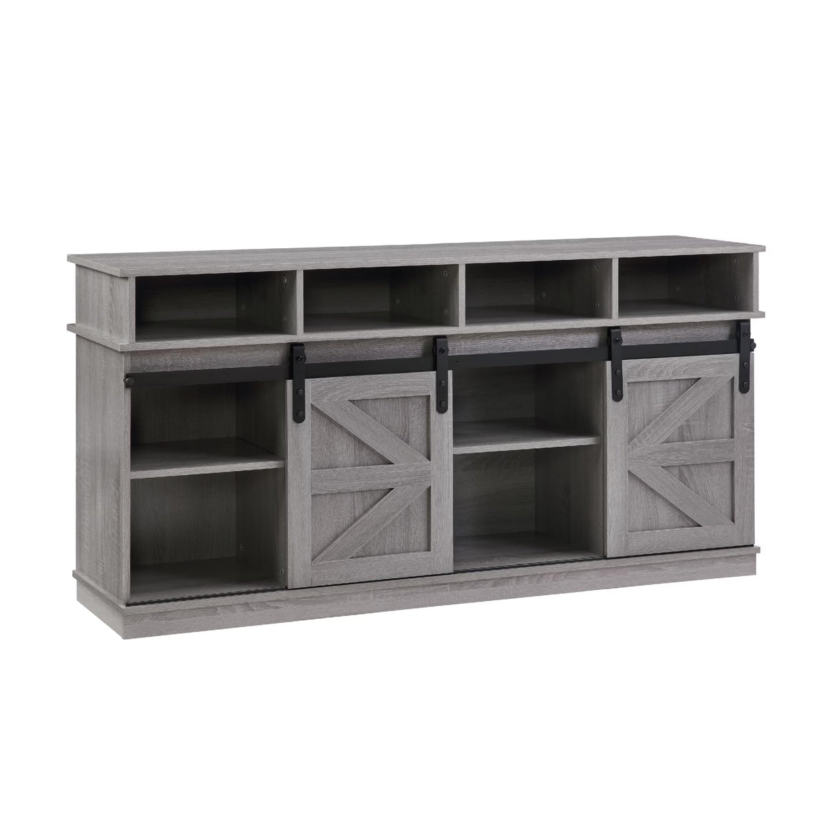 Grey Wood TV Stand with Sliding Barn Door F68252