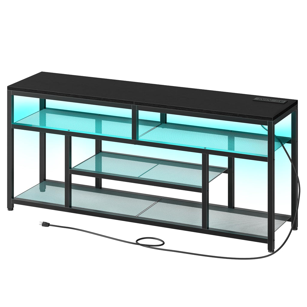 Black 4-Tier LED TV Stand with Charging Station A74160
