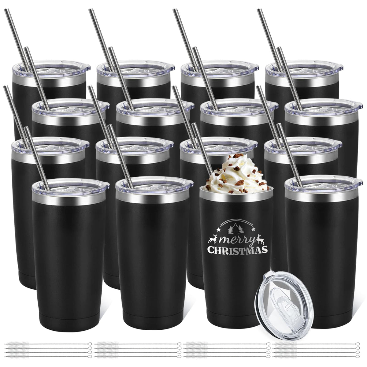 16 Pack Stainless Steel Insulated Tumbler 20oz Black Q41163