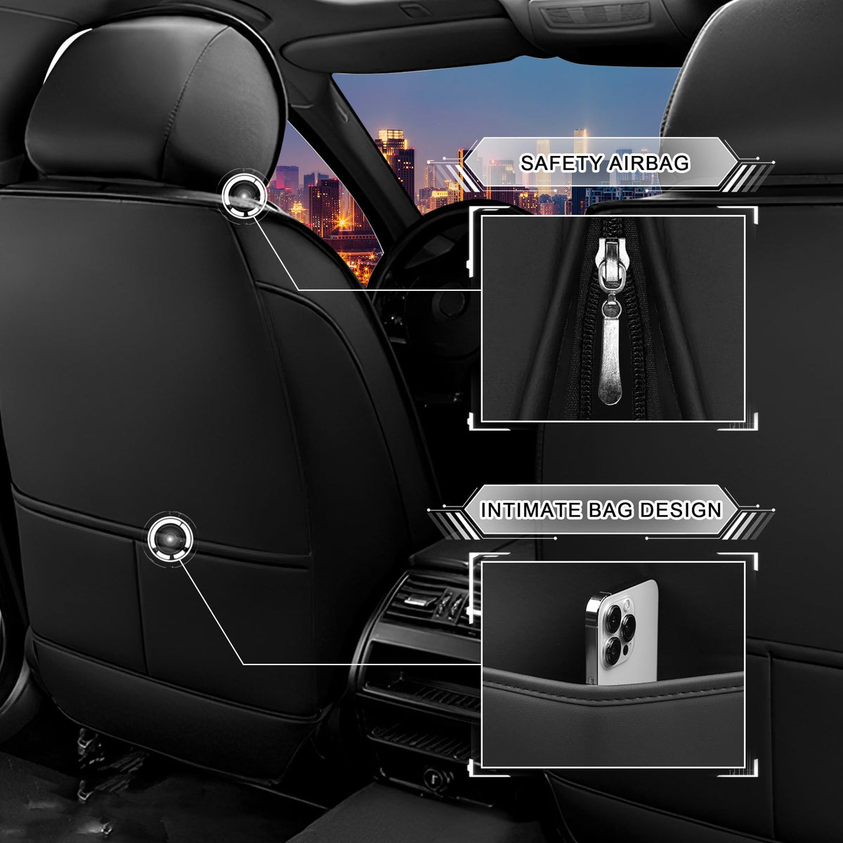 Black Red Nappa Leather Car Seat Covers Set P786