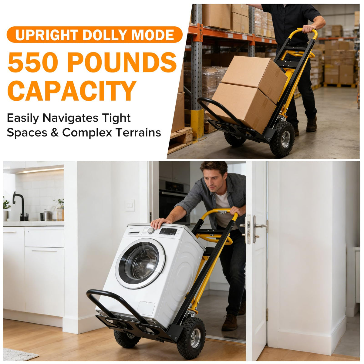 3 in 1 Convertible Hand Truck Dolly Cart with 10" Pneumatic Wheels, 1000LBS Capacity H891