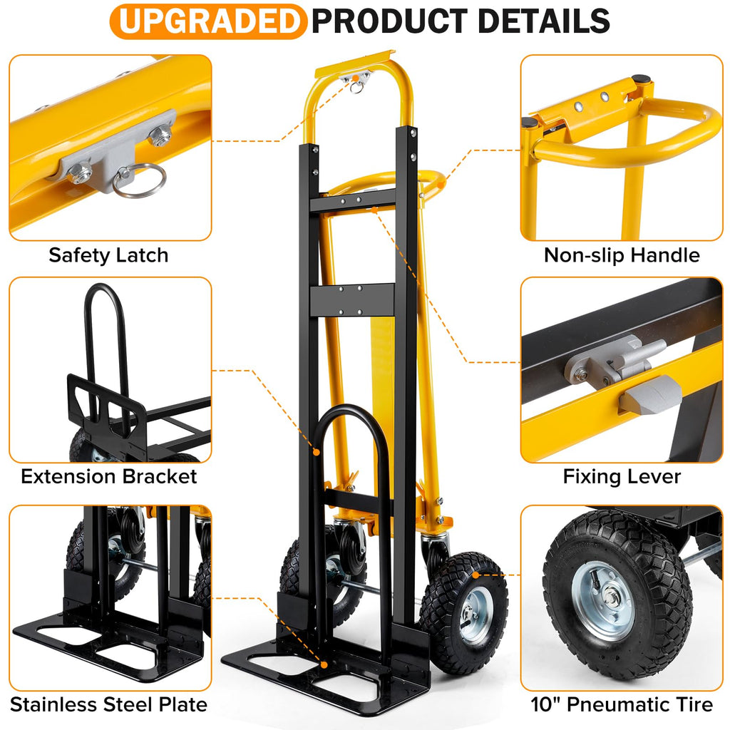 3 in 1 Convertible Hand Truck Dolly Cart with 10" Pneumatic Wheels, 1000LBS Capacity H891