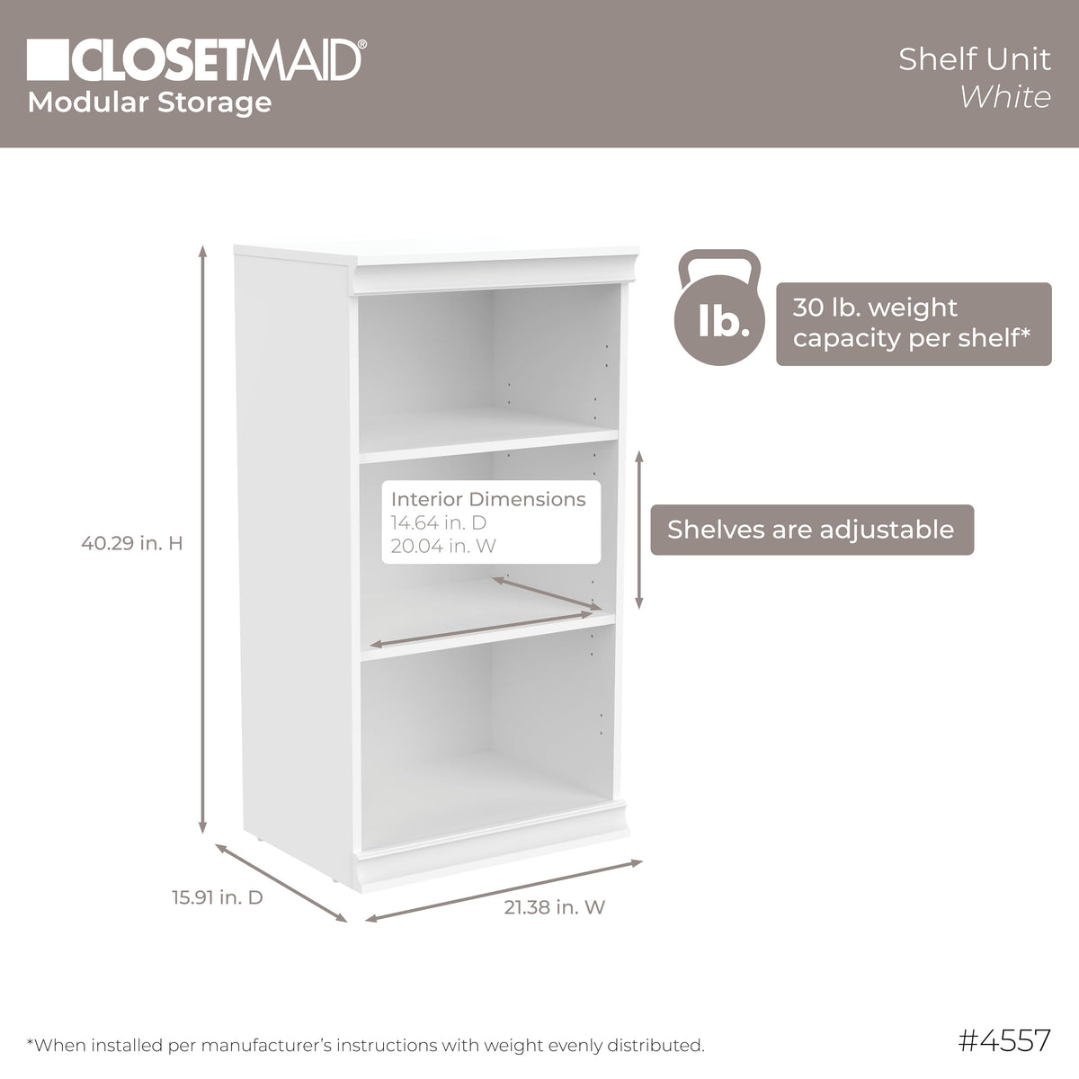 White Modular Storage Shelf Unit with 3 Shelves H952