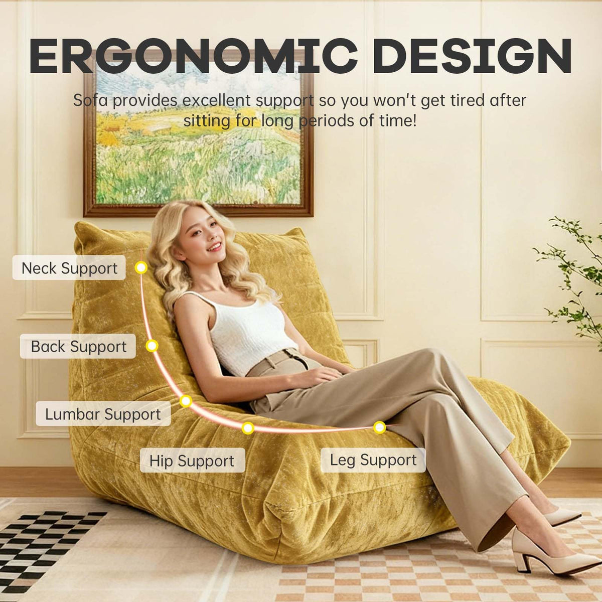 Yellow Memory Foam Bean Bag Chair X880