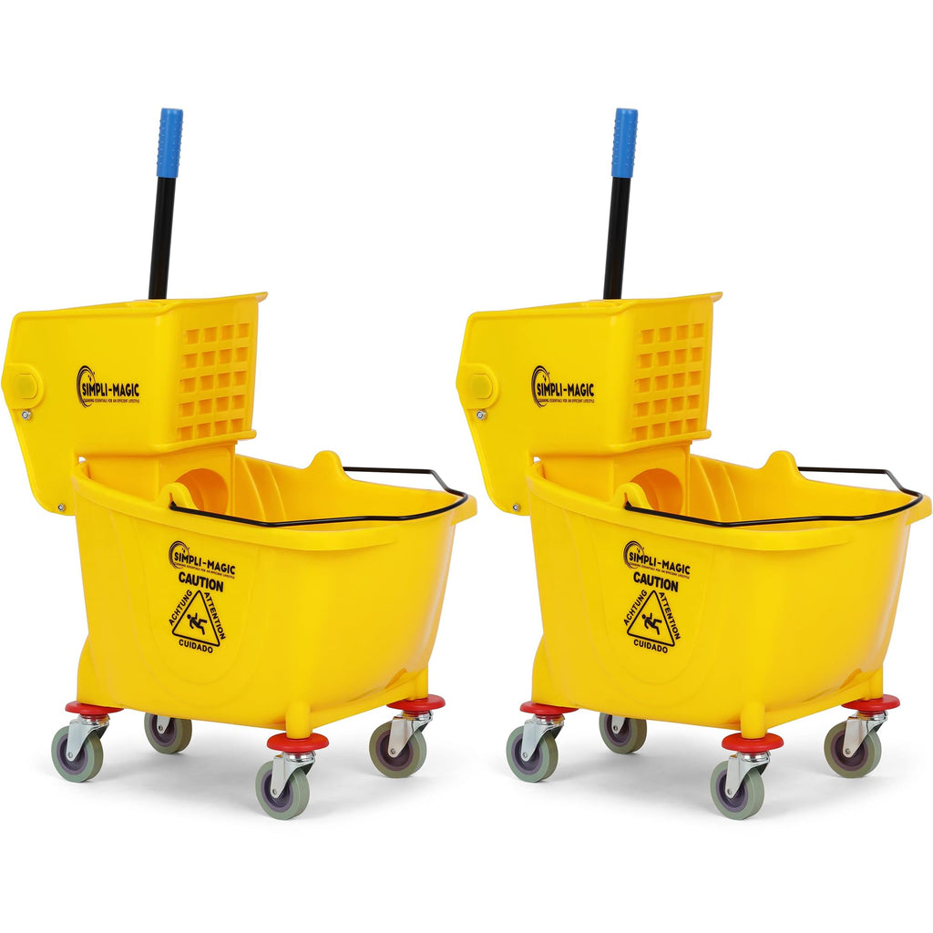 Yellow 35 Quart Mop Bucket on Wheels, 2-Pack I39437