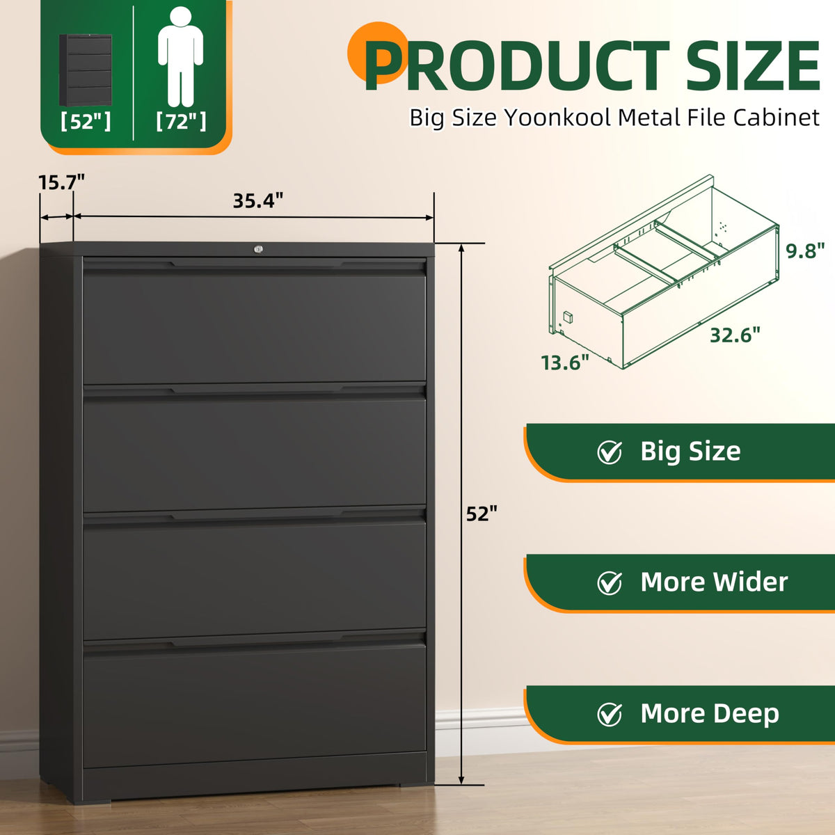 4 Drawer Metal File Cabinet with Lock D68587