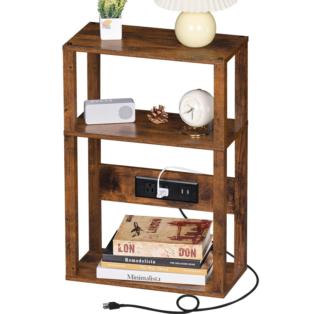 3-Tier Narrow Bedside Table with Charging Station D443