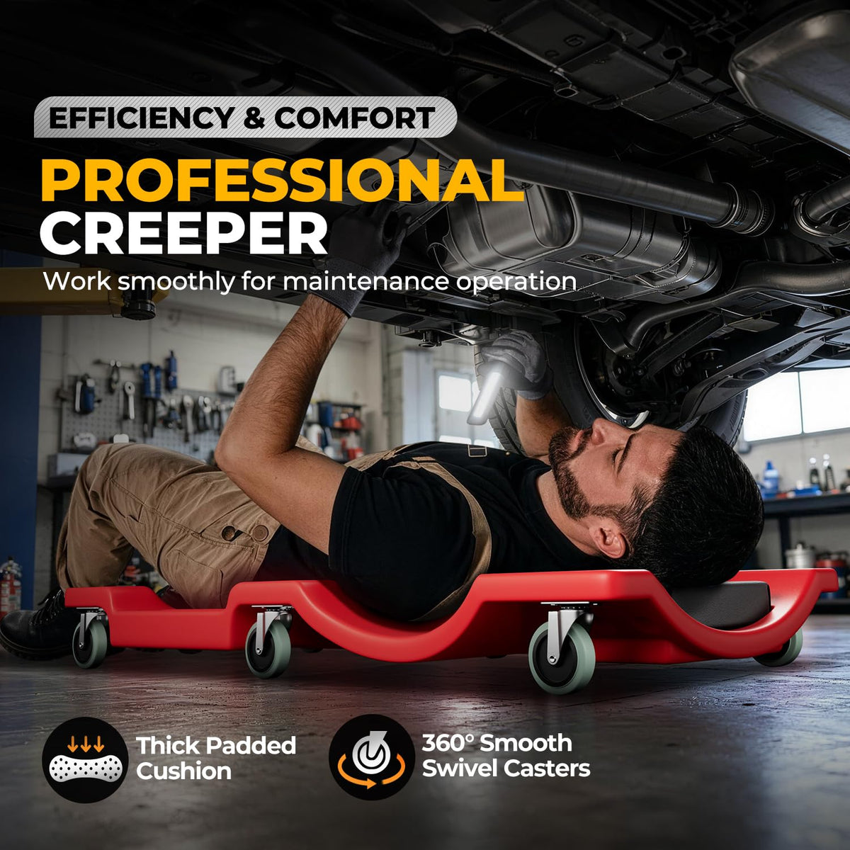 40 in Low-Profile Rolling Mechanic Creeper, Red M155