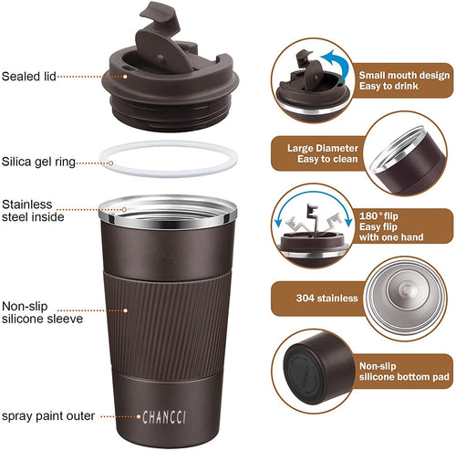 16 oz Insulated Stainless Steel Travel Coffee Mug with Screw Lid Y3797