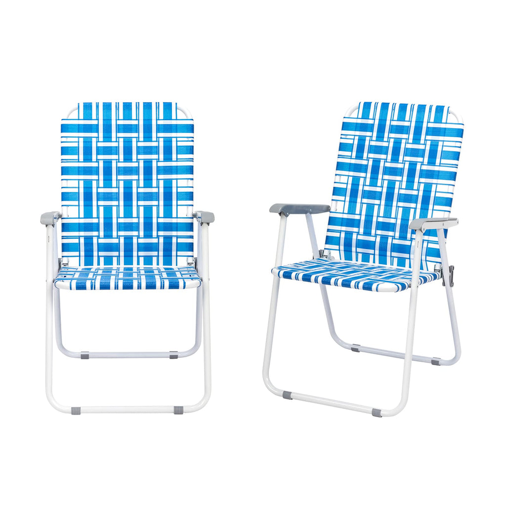 Set of 2 Blue & White Webbed Folding Chairs Y92618