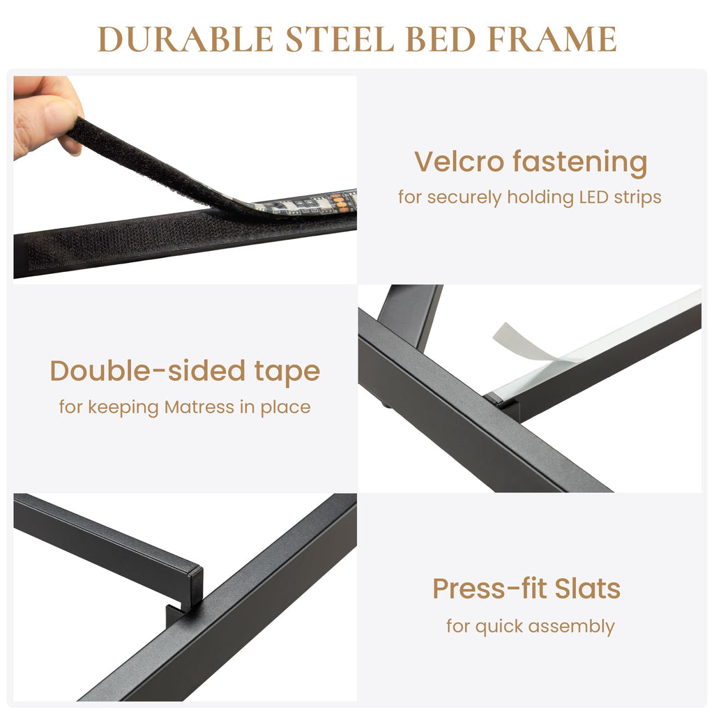 Full Size Floating Bed Frame with LED Lights, Black D18360