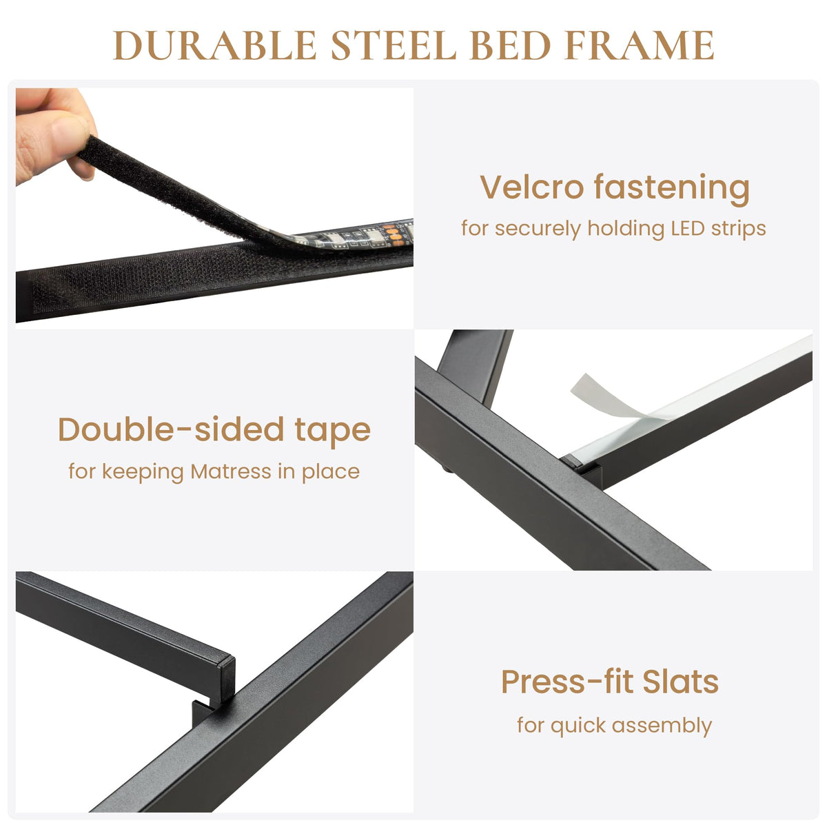 Full Size Floating Bed Frame with LED Lights, Black D18360
