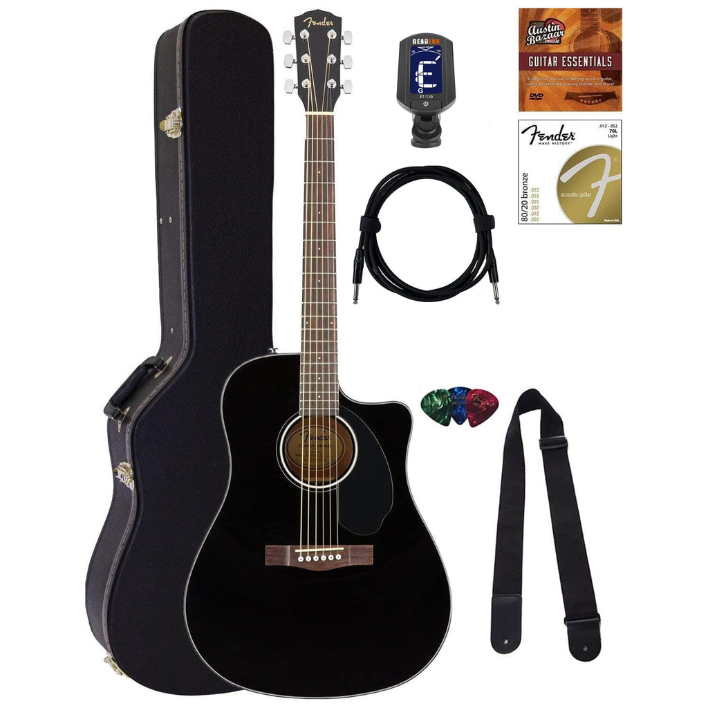 Black Solid Top Dreadnought Acoustic-Electric Guitar with Hard Case P5685
