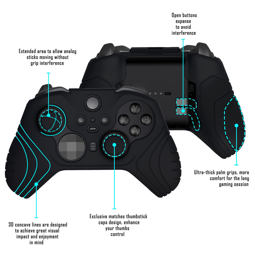 Anti Slip Silicone Case Cover for Xbox Elite Wireless Controller Series 2 with Thumb Grip Caps - Black R412
