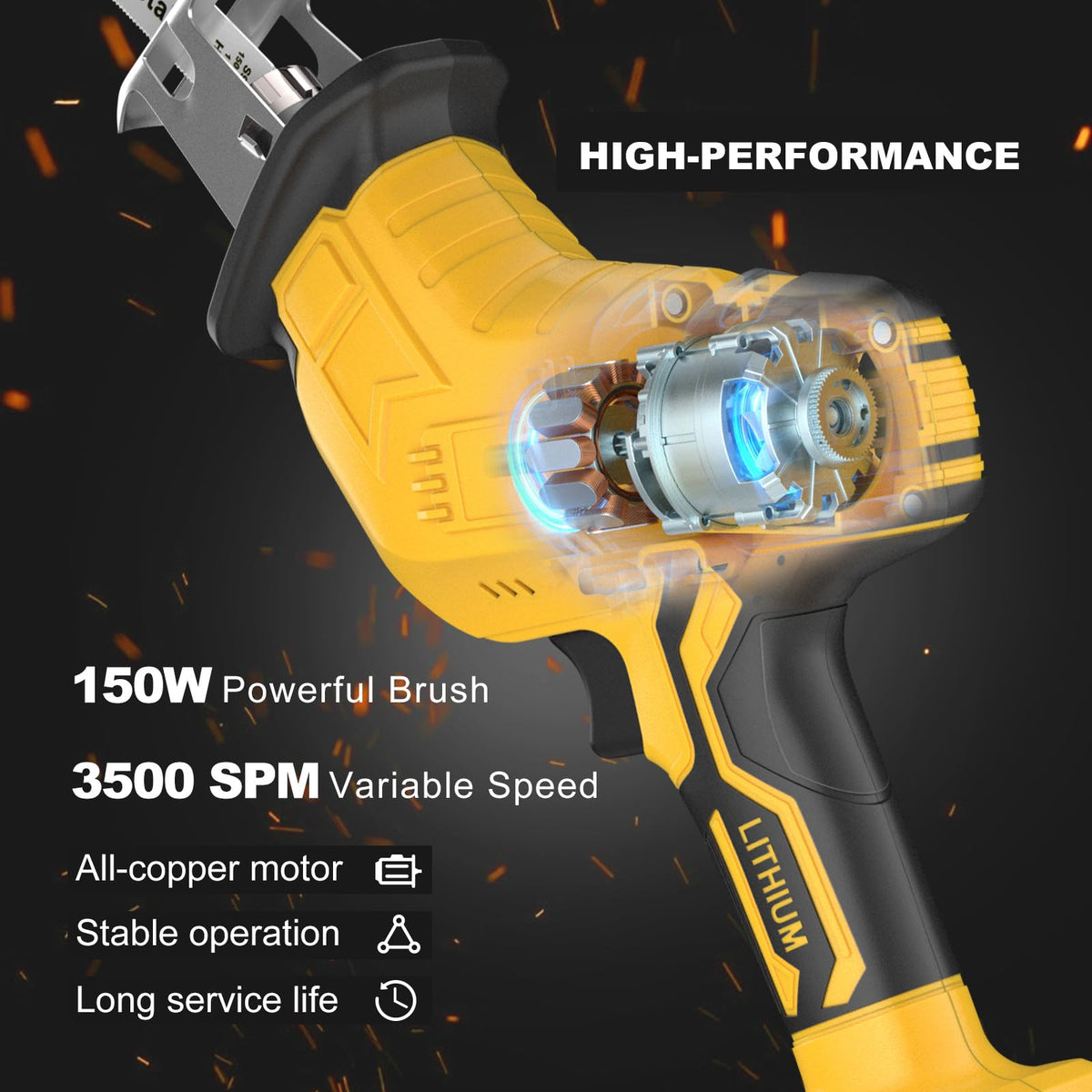 Cordless Reciprocating Saw 150W Variable Speed with 4 Saw Blades I10229