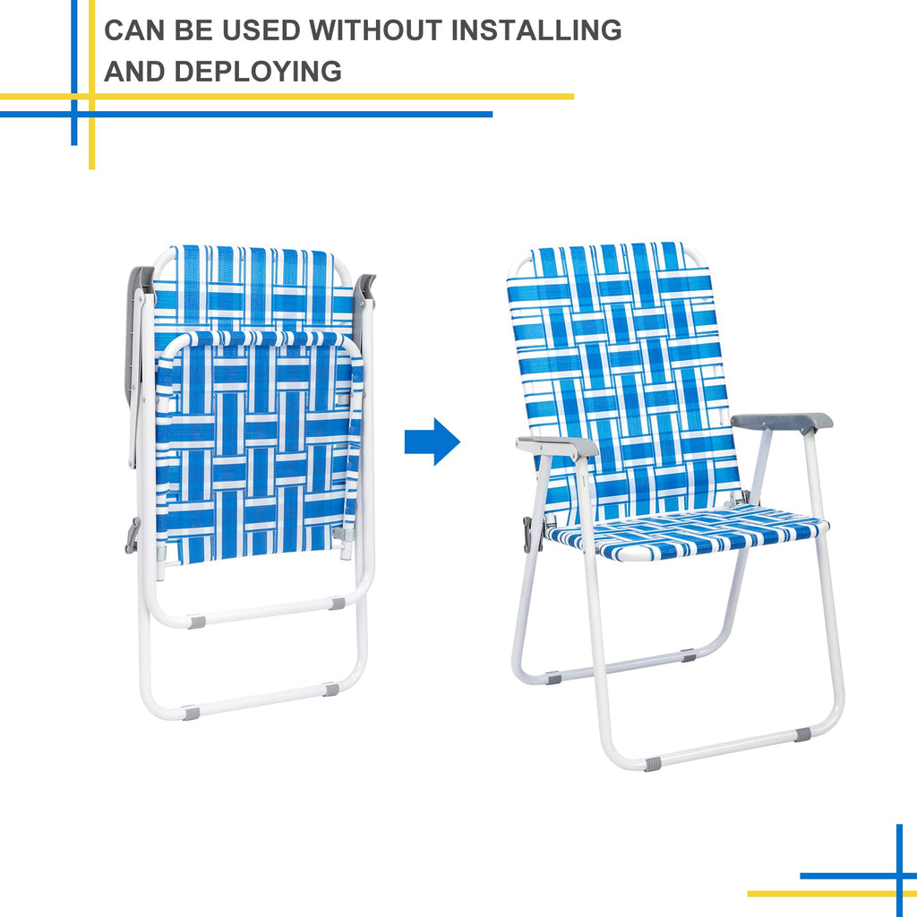 Set of 2 Blue & White Webbed Folding Chairs Y92618