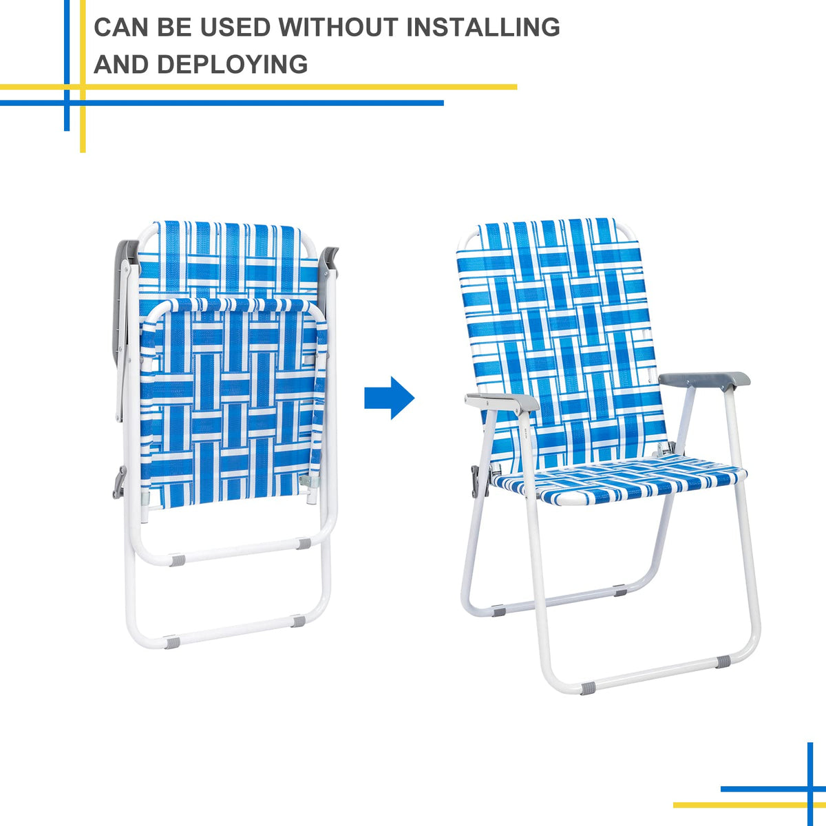 Set of 2 Blue & White Webbed Folding Chairs Y92618
