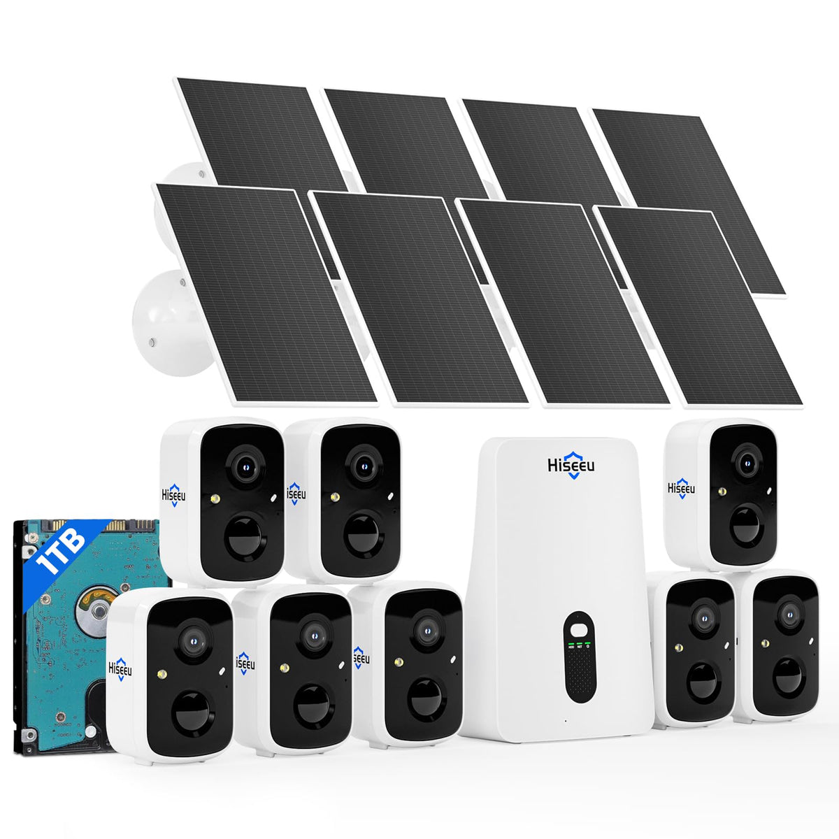 Solar Security Cameras Wireless Outdoor System, 8 Cam-Kit, 4MP Color Night Vision, 1TB HDD B791