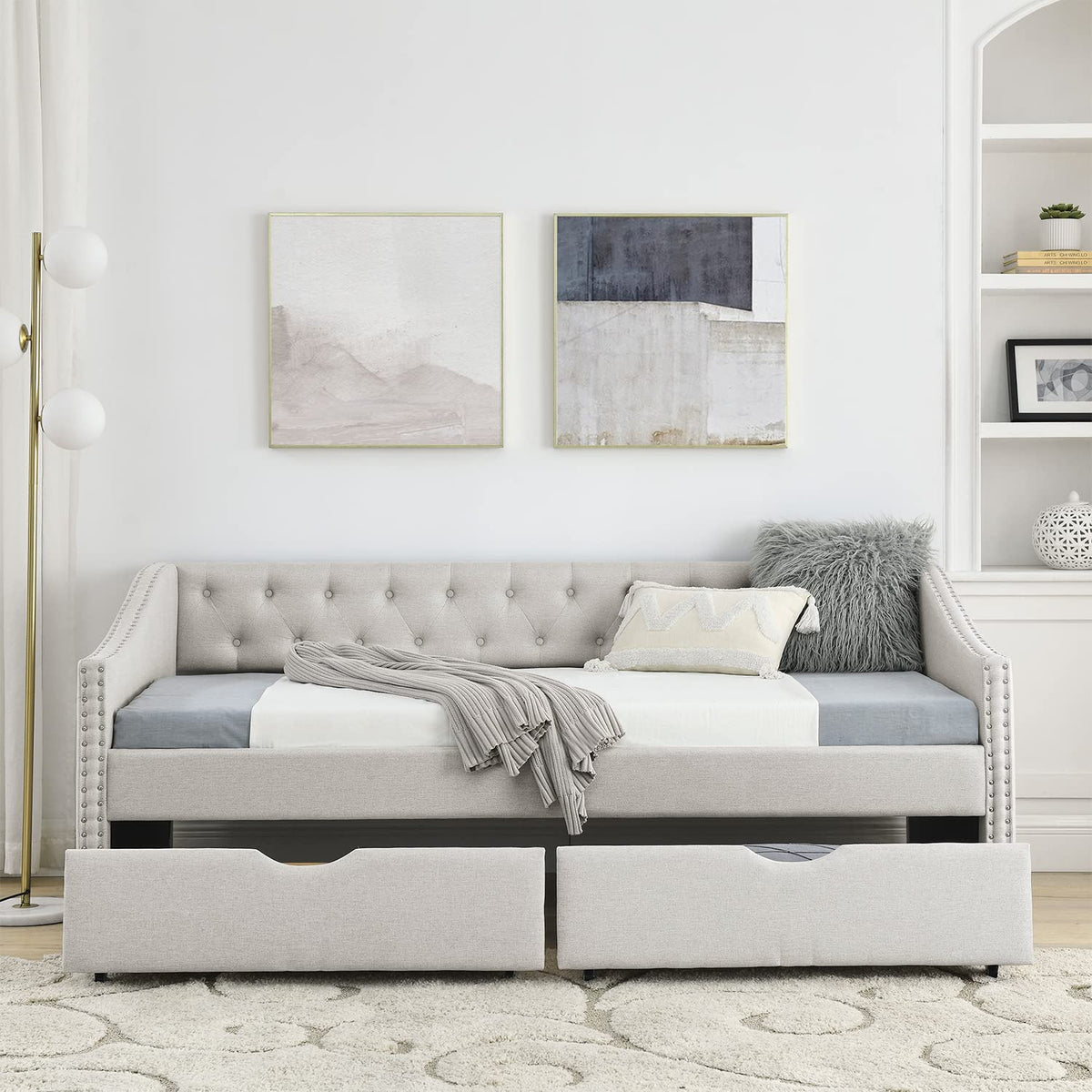 Beige Twin Size Upholstered Daybed with Drawers S344340