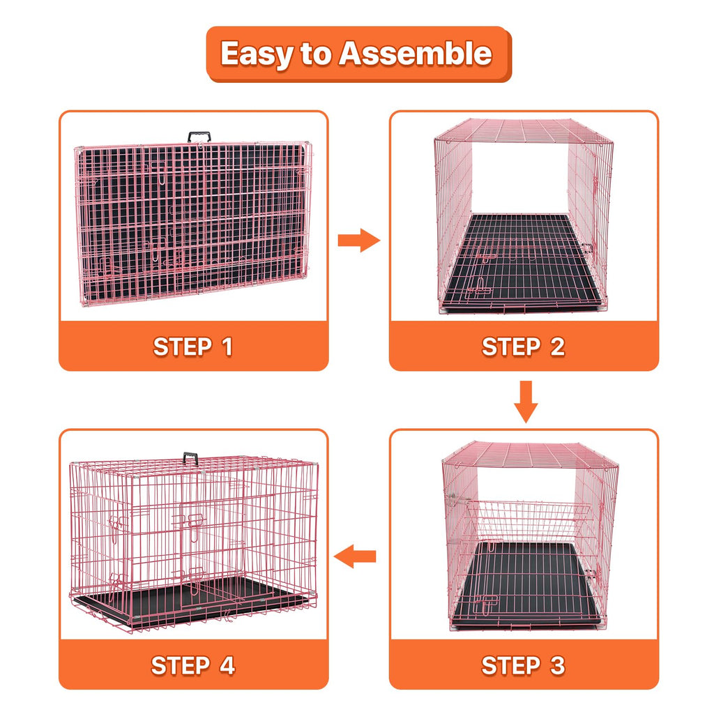 Folding Metal Dog Crate with Tray & Divider O8238