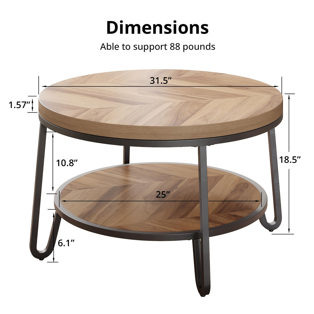 32" Round Coffee Table with 2-Tier Storage Shelf B9605