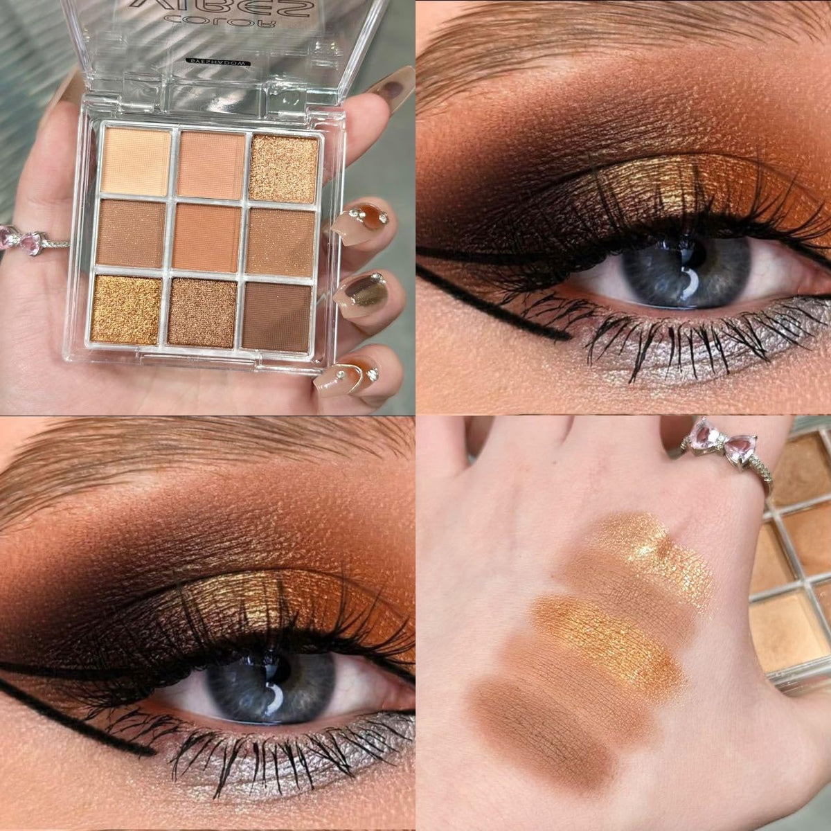 Golden Caramel 9 Warm Bronze & Nude Brown Eyeshadow Palette Matte & Metallic K629