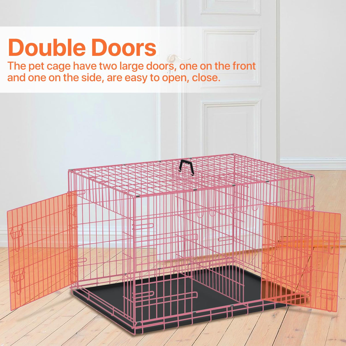 Folding Metal Dog Crate with Tray & Divider O8238
