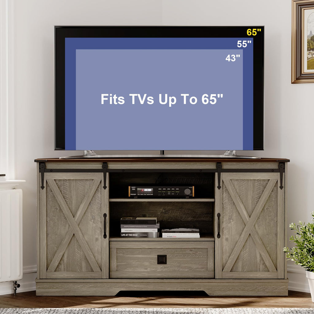 Corner TV Stand with Sliding Barn Door & Removable Shelves L242525