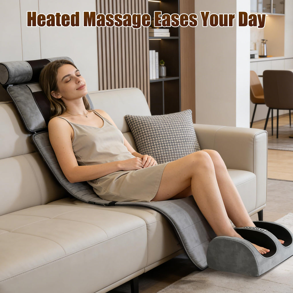 Full Body Massage Mat with Heat, 10 Vibrating Nodes, 9 Modes, 3 Heating Levels, Detachable Neck Foot Massager V28514