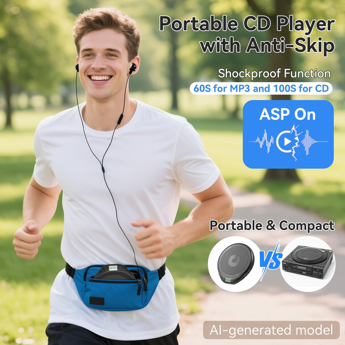 Portable CD Player with Headphones Anti-Skip Shockproof LCD Display U465