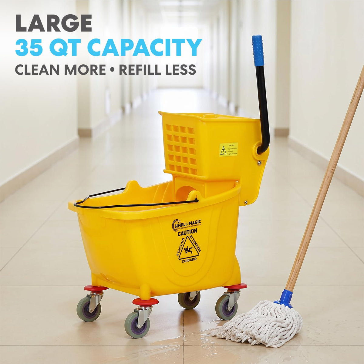 Yellow 35 Quart Mop Bucket on Wheels, 2-Pack I39437